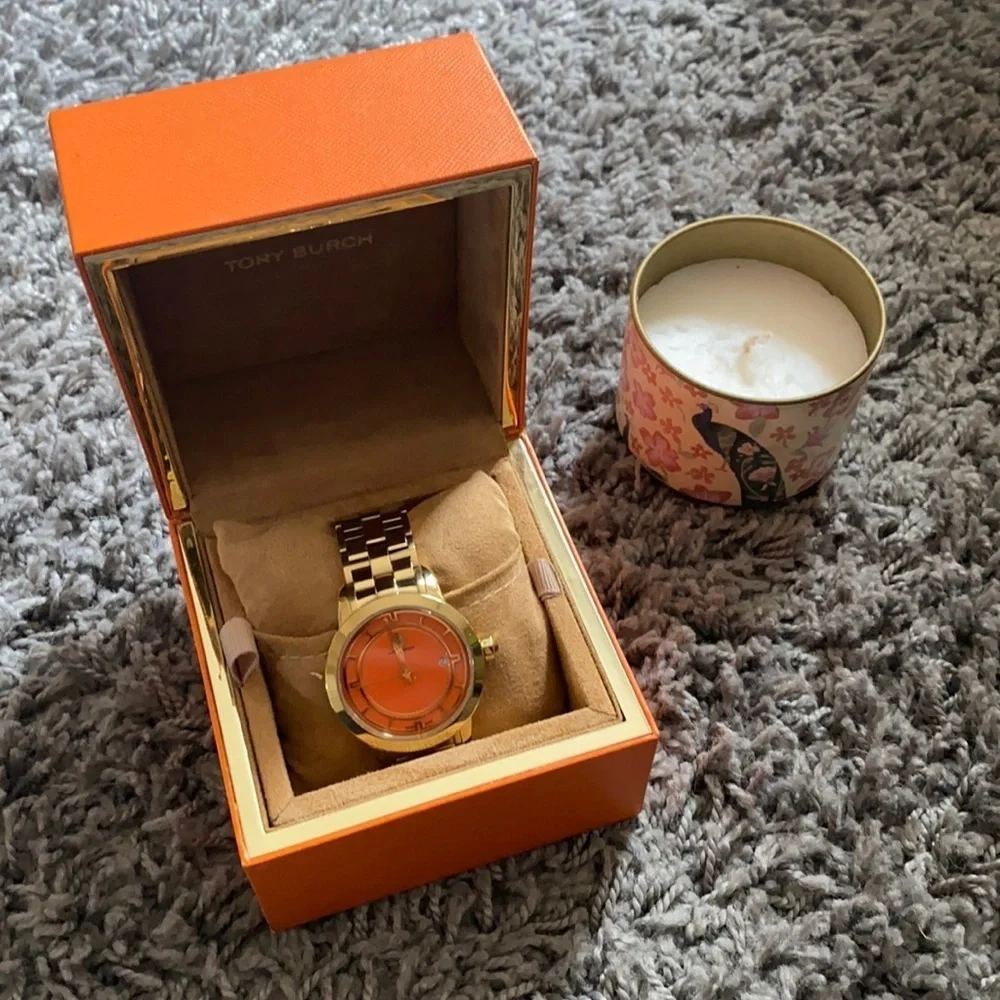 Tory Burch Watch Gold Tone Orange 37 Mm Style TRB1006